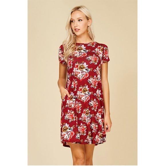 ROSE Floral Print Dress Relaxed Fit Short Sleeve - Picture 1 of 4